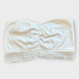 Xhilaration Strapless Bandeau Bra White Ribbed Lace Trim Size L Bralette Layer